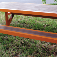 Custom Faux Teak Picnic Table With Attached Seats