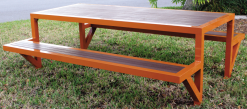 Custom Faux Teak Picnic Table With Attached Seats